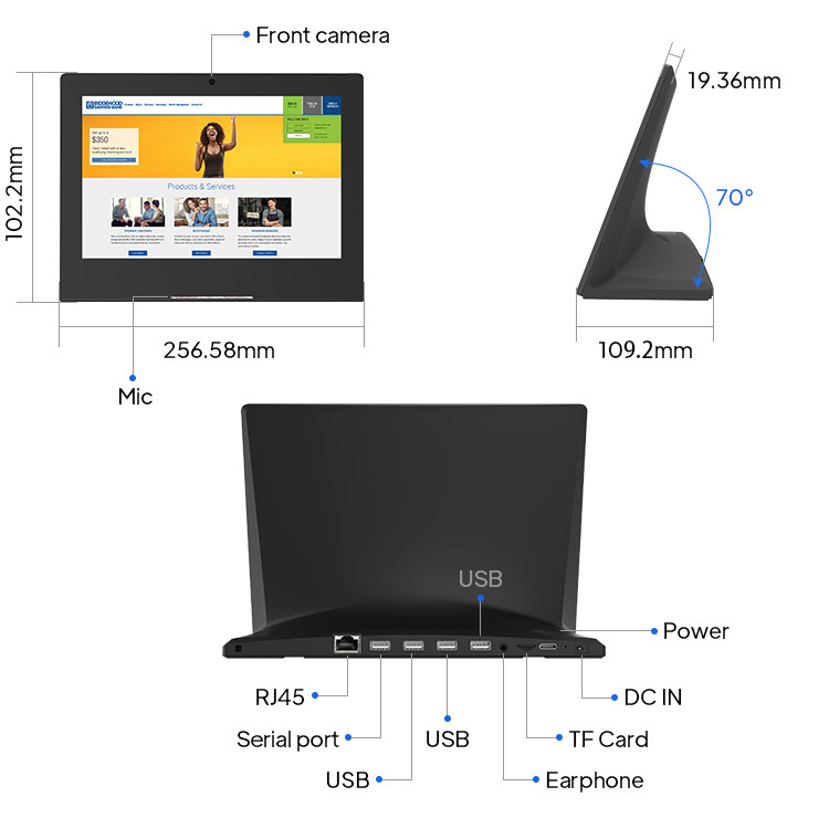 10.1 inch Touch Monitor Desktop Tablets RJ45 Port Wifi Digital Signage Panel
