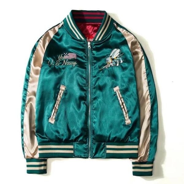 Buy cheap Embroidered Reversible Bomber Jacket Satin Baseball College For Men from wholesalers