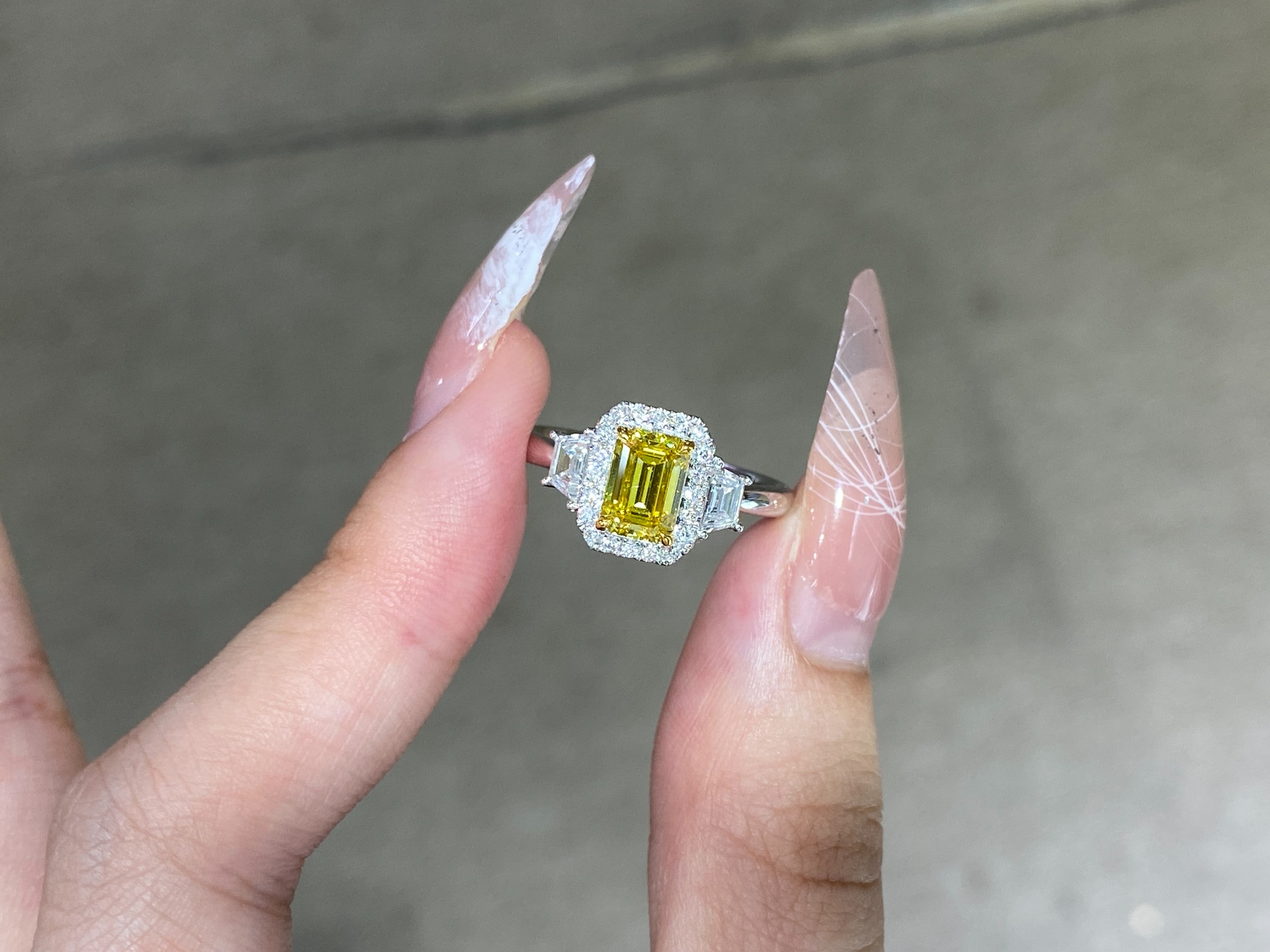 Fancy Vivid Yellow 1ct Diamond Engagement Ring Emerald Shape IGI Certified