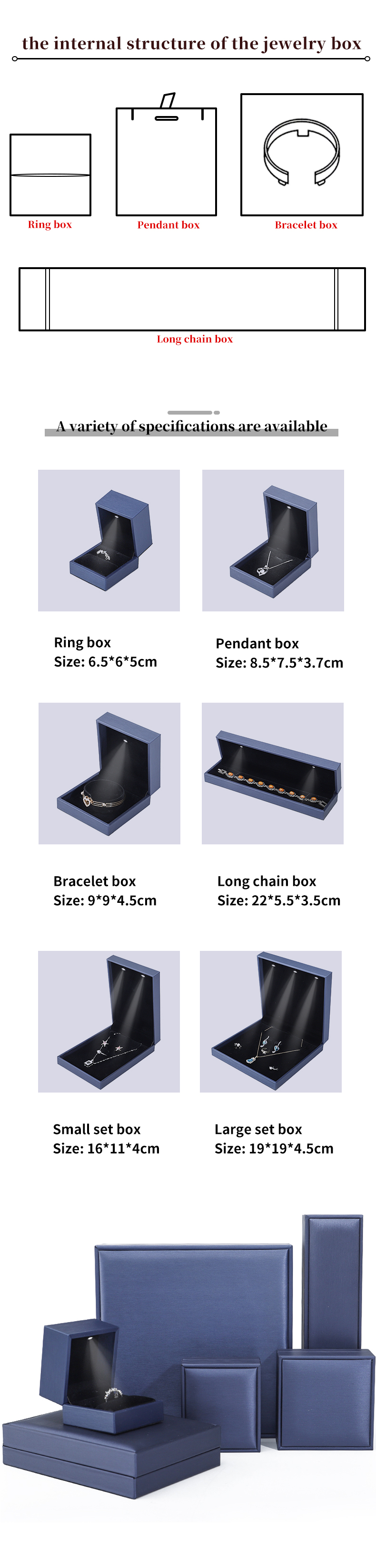 High End Brushed Grain LED Jewelry Box , PU Leather Ring Box With Light Inside