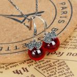 Sterling Silver Red Cubic Zirconia with Marcasite Dangle Hoop Earrings(E12032RED