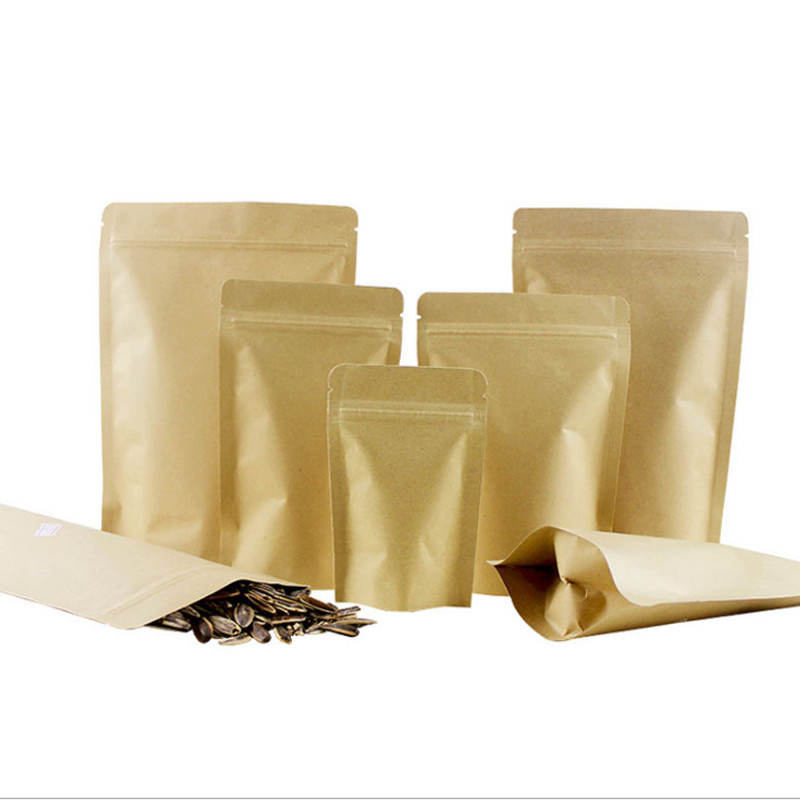 Compostable Brown Stand Up Kraft Paper Zip Lock Bag Aluminum Foil Mylar Doypack Zipper Bag