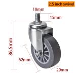 62mm 2.5 Inch Mini Caster Wheels 35kg Threaded TPU Casters
