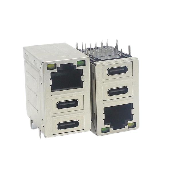 Buy cheap STD Dual Type C Female Stacked USB Connectors Combo Micro USB PCB Mount RJ45 W/ Leds from wholesalers