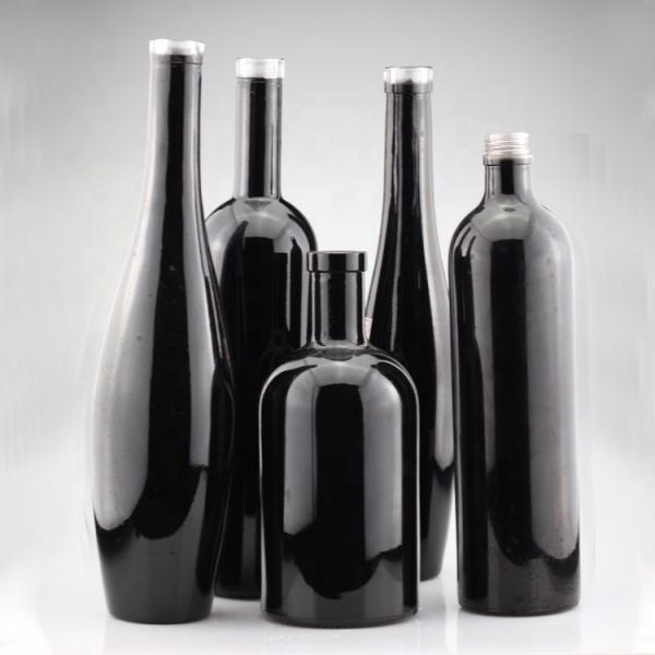 Buy cheap 750ml Glossy Black Glass Vodka Painted Bottles Screen Printing Gin Closure Liquor Bottle from wholesalers