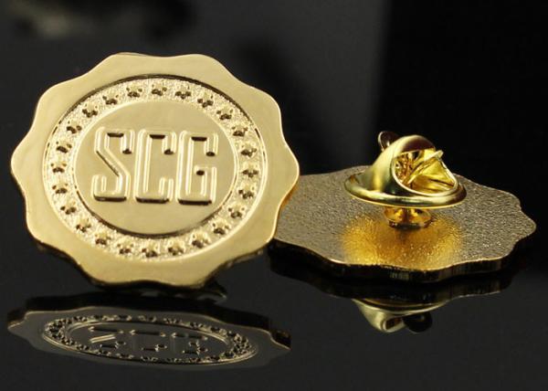 Buy cheap Zinc alloy stereoscopic frosted polish badge custom gold color metal hollow out logo words brooch pin from wholesalers