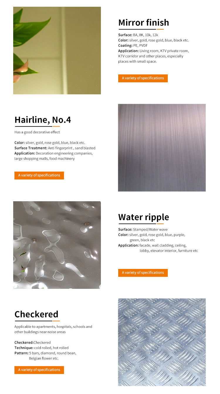 8k Cold Rolled Stainless Steel Sheet 201 0.8*1220*2440 SS Gold Mirror Sheet With Film