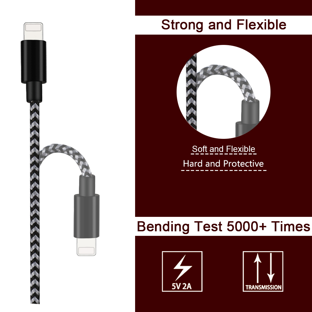 Long Apple Lightning To USB Cable / Iphone 5 Apple 6s Charger Cord Durable