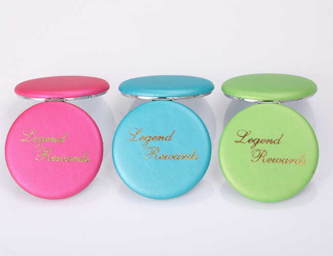 Macaron Promotional Cosmetic Pocket Mirror PU Compact Handbag Mirrors