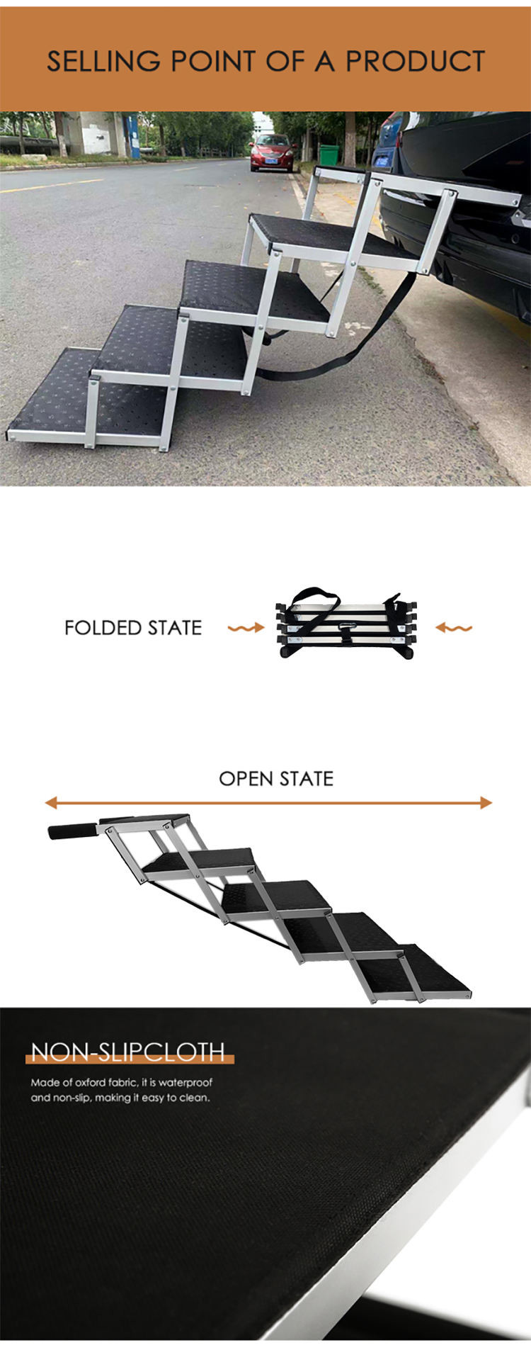 Aluminum Outdoor Pet Gear Folding Pet Dog Ramp Stairs For Car