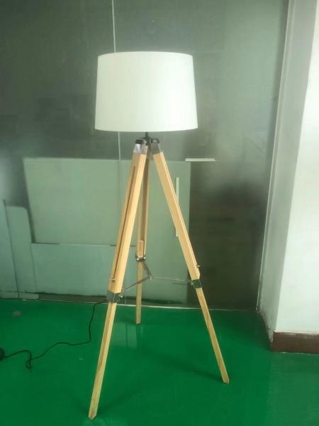 Buy cheap E26 E27 E12 E14 Socket Trio Wooden Floor Lamp With Drum Lampshade from wholesalers