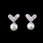 Anniversary 925 Silver Jewelry Earrings White Zircon And Fresh Water Pearl Heart