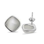 Sterling 925 Silver Square Created White Opal Stud Earrings(E12283WHITE)