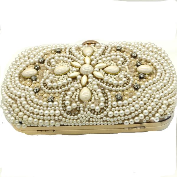 Buy cheap Sewing Pearl Evening Clutch Handbag Purse Beige Fashion For Ladies Dinner from wholesalers