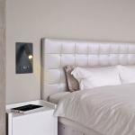 Dual Switch Usb LED Wall Lamp Hotel Bedside Embedded Black 3w 110-240v 3000k