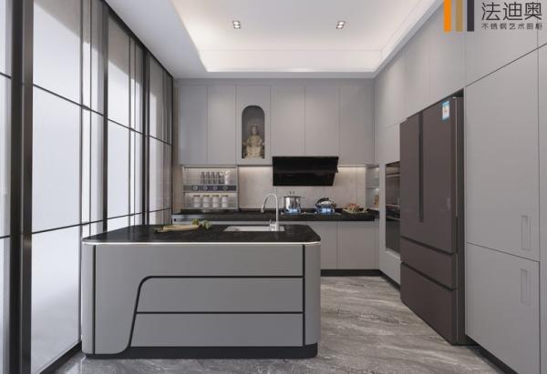 Buy cheap Fadior Muted Gray Stainless Steel Kitchen Cabinet With Galaxy Island from wholesalers