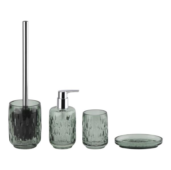 Round Green Glass Bathroom Accessories Set Shower Toothbrush Holder With Jumbo