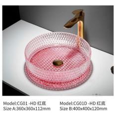 Buy cheap Italy Design Crystal Glass Wash Basin Pink Color Vessel Shape Above Counter from wholesalers