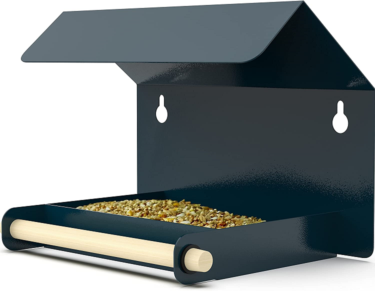 Rain Cover Roof Bird House Frame Wall Mounted Garden Locker Bird Feeder in Black Steel