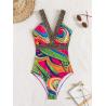 Buy cheap Color Ladies One-Piece Swimsuit Openwork Bikini Sexy Beach Hot Spring lady Swimsuit purple colur V neck sexy typ from wholesalers