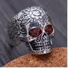Buy cheap Men Retro Jewelry Heavy Sterling Silver Skull Ring with Red Cubic Zircon (043352) from wholesalers