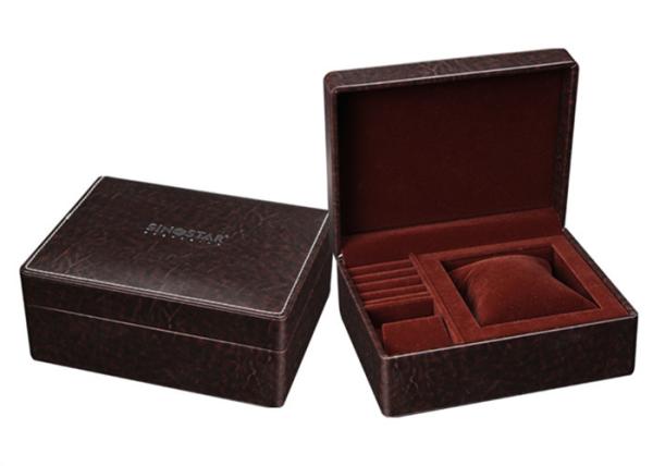 Brown Small Leather Small Jewelry Box , High End Style Rectangle Jewelry Gift