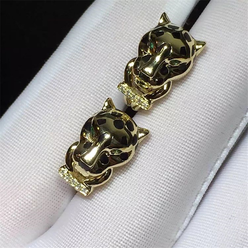 C Cheetah Earrings - showing the charm of courage, naughty or docile .18K gold, lacquer, diamond, shafle garnet, Onyx