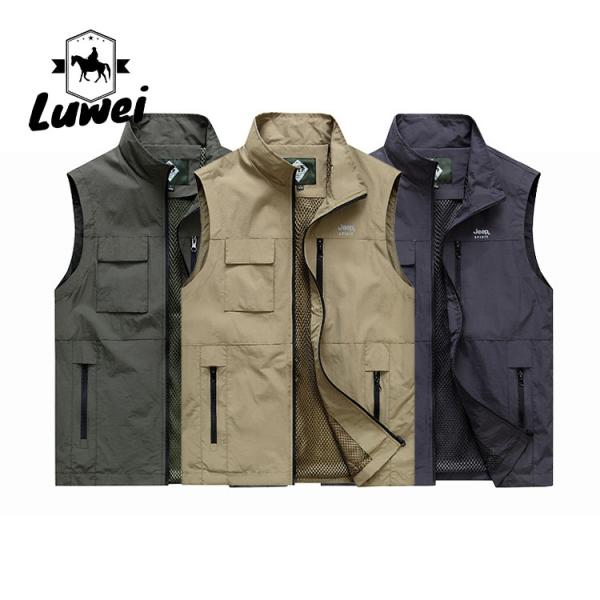 Buy cheap Casual Stand Collar Sleeveless Blank Wear Outdoor Utility Hunting Knitted Plus Size Waistcoat Mens Gym Mesh Vest from wholesalers
