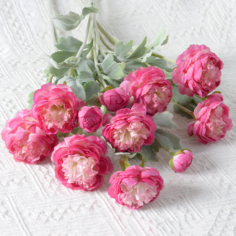 Simulated High-end 3-head Plush Thousand Pose Lotus Flower, Ocean Peony, Simulated Flower, Home Wedding Decoration, High-end Fake Bouquet