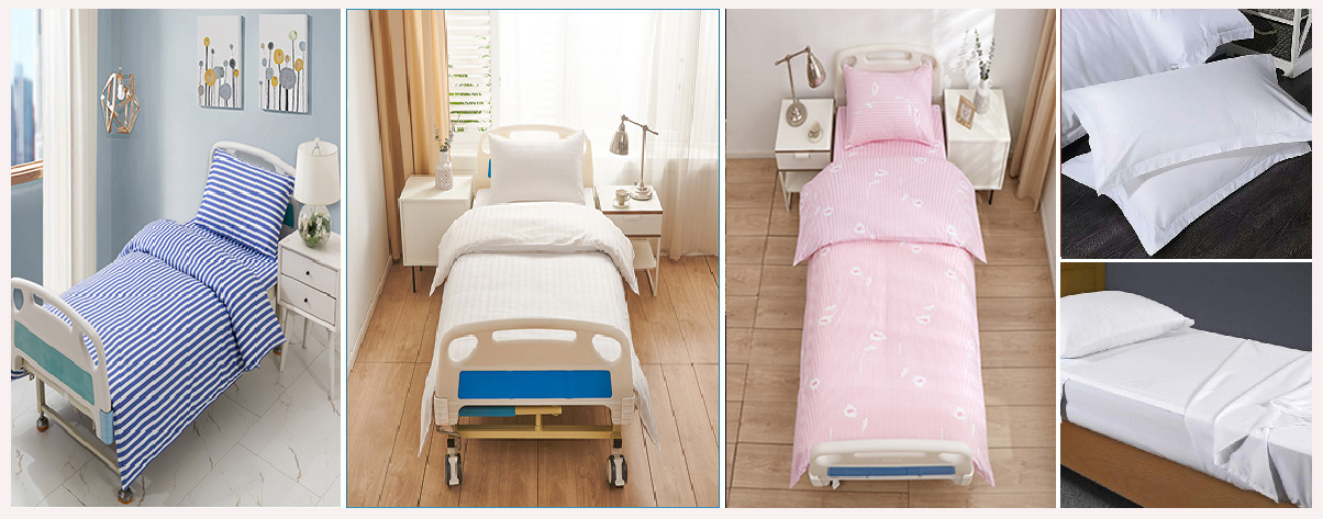 Customized Hospital Medical Fitted Bedding Set Solid Striped 100% Cotton Fabric 3 Piece