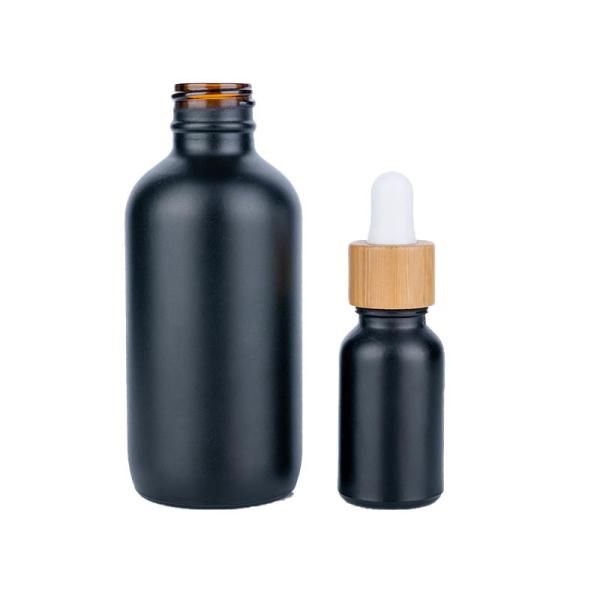 Buy cheap 50ml Black Cylindrical frosted Glass Bottle With bamboo Drop For Empty Dropper Bottle from wholesalers