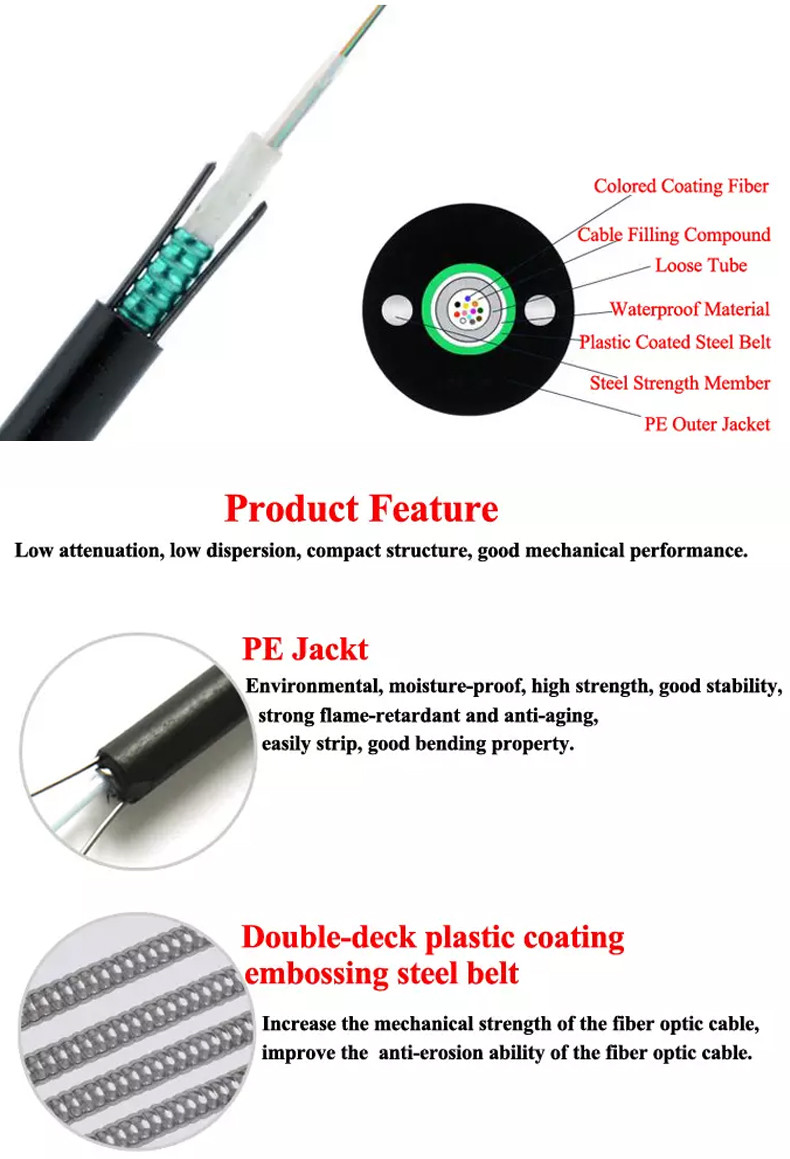 Steel Wire 6f Aerial Optical Fibre Cable HDPE PE Outer Sheath