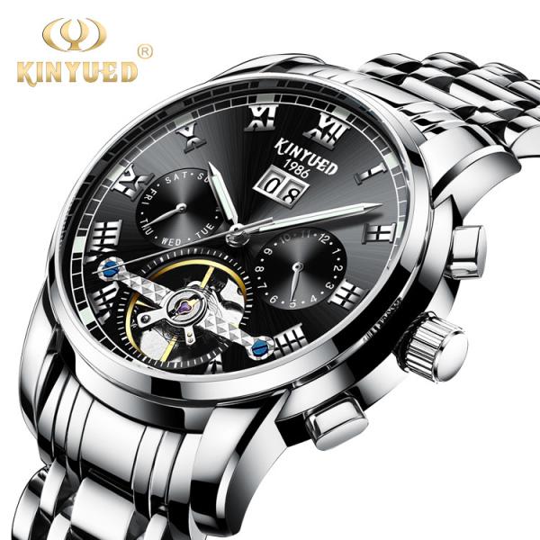 Buy cheap KINYUED High quality Tourbillon automatic mechanical movement stainless steel band waterproof Watch from wholesalers