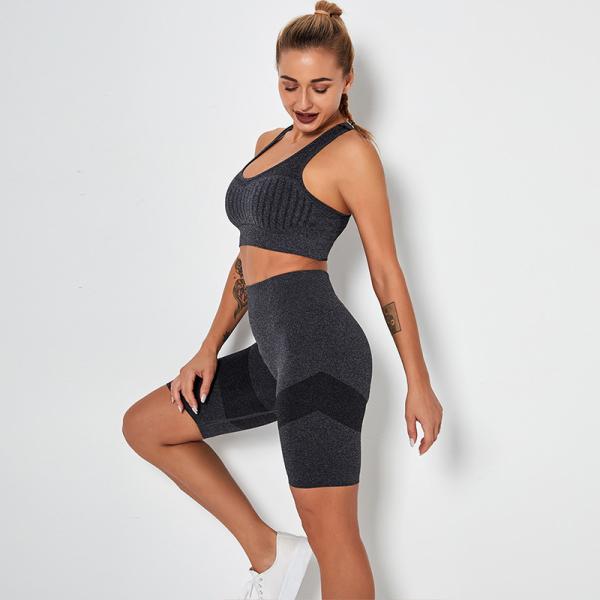 Quality Seamless Yoga Bra And Shorts Set Soft Nylon Sexy 2 Piece Knit yoga Short Set for sale
