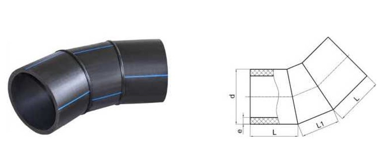 DN125-DN1200 HDPE PE100 Mitred 45 Degree Elbow Fabricated Fittings