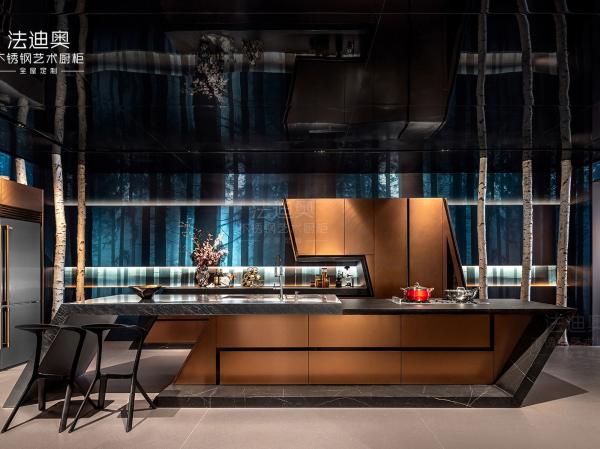 Buy cheap Rose Gold Modern Kitchen Cabinet With Geometric Lines And Stainless Steel Durability from wholesalers