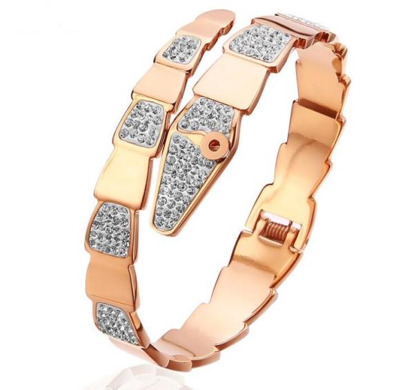 Trendy Fashion Snake Rose Gold Bangle for Girl Gemstone and Crystal Bangle Cuff