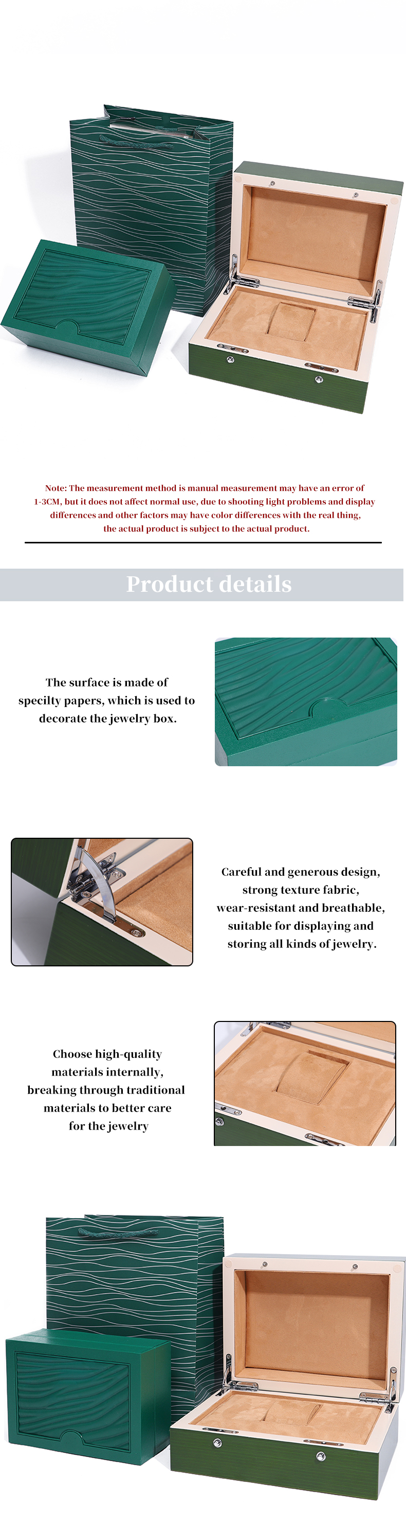 High End Green Wooden Watch Box for Luxury Gift Packaging with Flipped Tote Bag