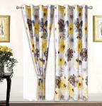 Home 100% Polyester Yellow Floral Print Bedding Set with 2 Curtains 8 Pieces