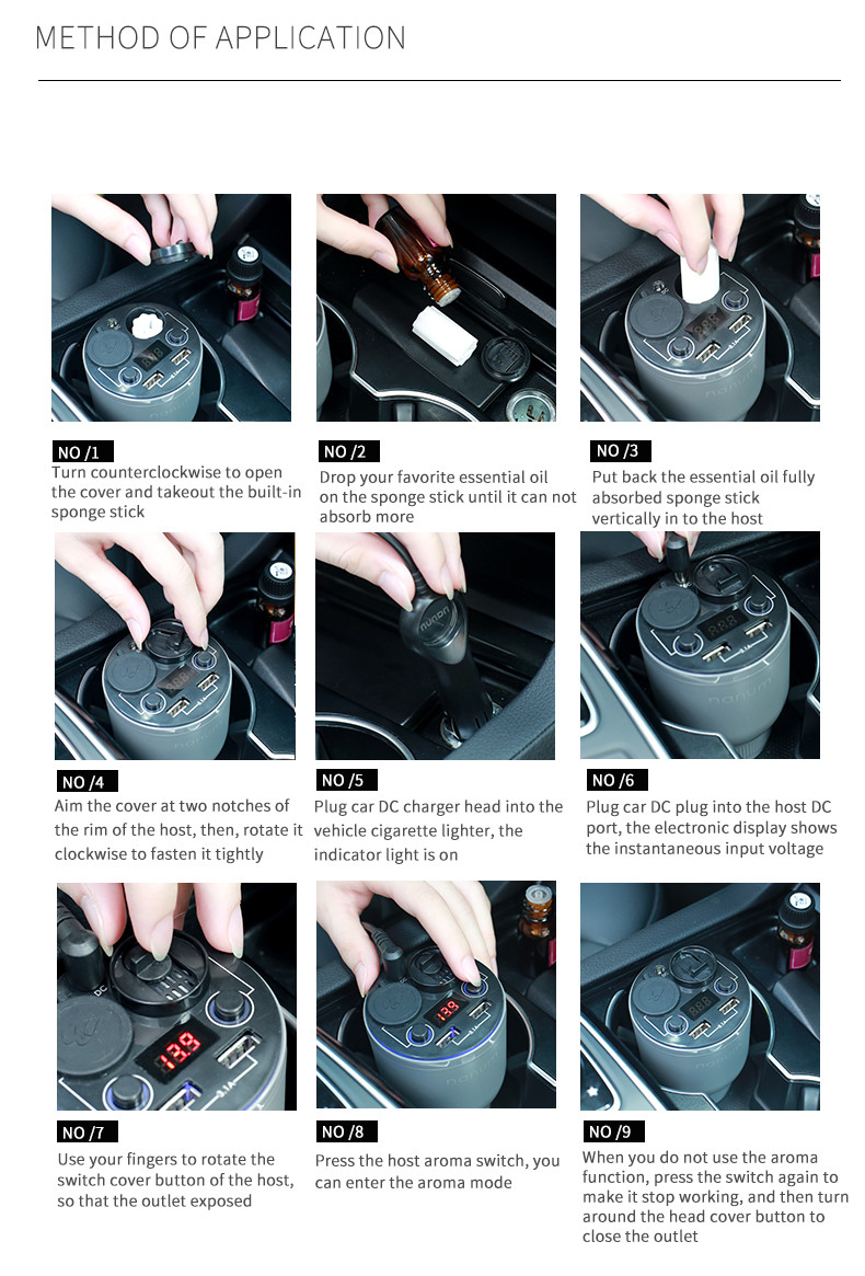USB Charger 5V 2.1A 100ml Car Air Purifier With Hammer