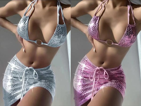 Buy cheap Special Fabric Three Piece Swimwear Drawstring Backless 3 Piece Bathing Suit from wholesalers