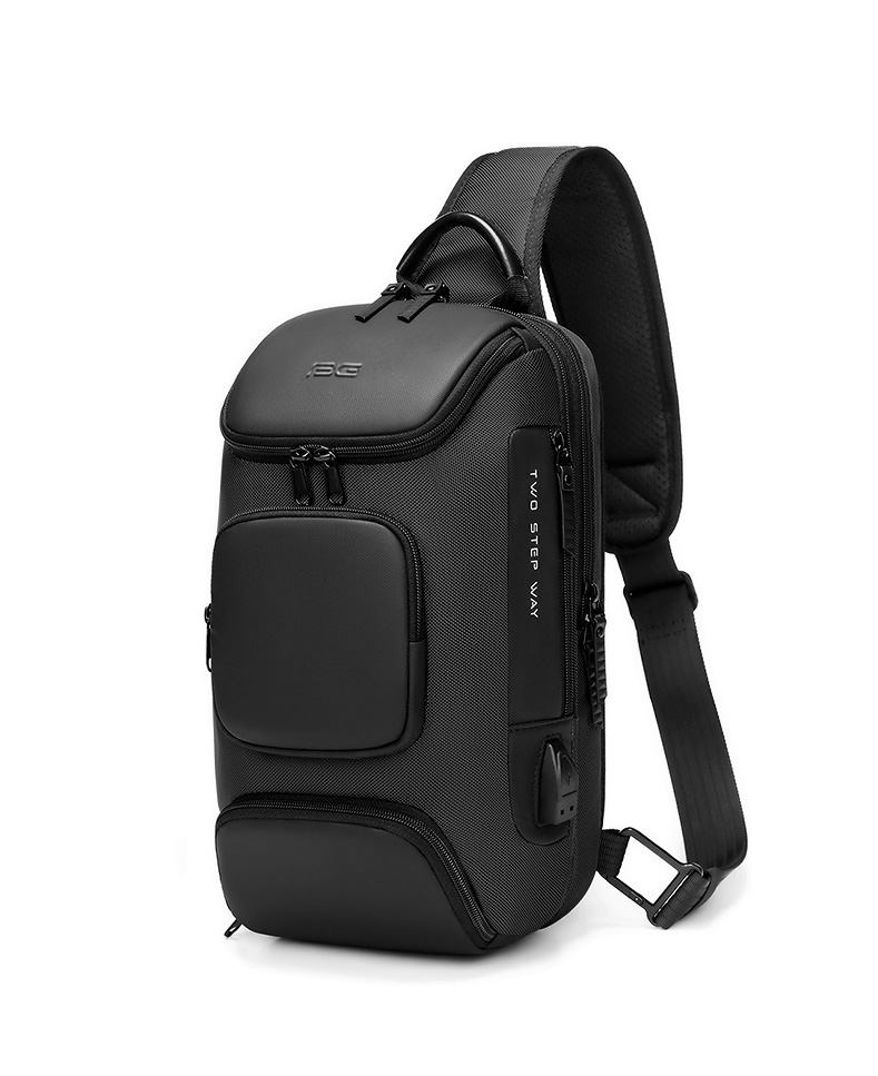 Multi Pockets Polyester Mens Sling Bag With Usb Charging Interface