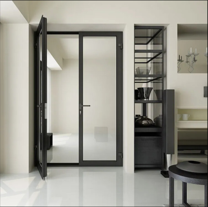 70mm Width Aluminum Double Glass Casement Doors With Waterproof And Soundproof Design