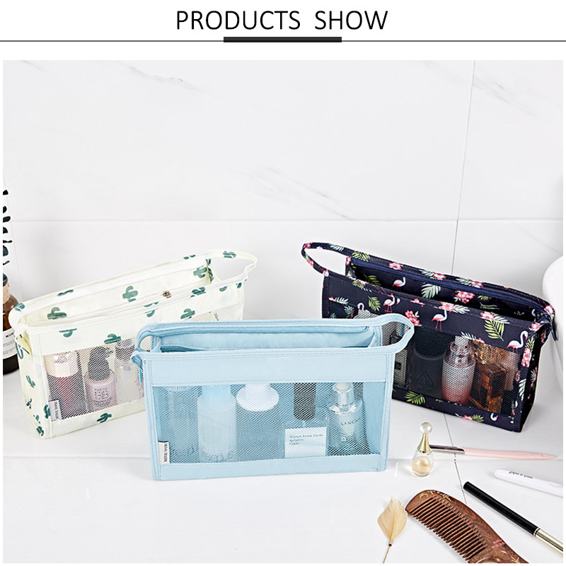 See Through Mesh Makeup Travel Pouch With Zipper