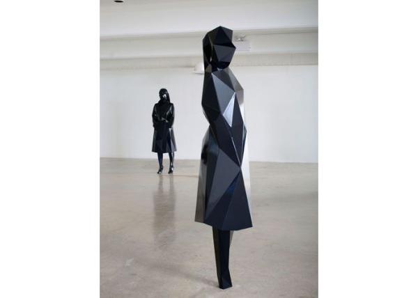 Buy cheap Life Size Painted Geometric Stainless Steel Standing Girl Sculpture ODM OEM from wholesalers