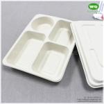 Disposable 4-Compartments Unbleached Bagasse Tray With Lid-Biodegradable