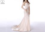 Champagne Satin Mermaid Bridal Gowns , Attractive Sling Backless Wedding Gown