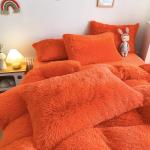 Bright Orange Luxury Shaggy Warm Mink Velvet Crystal Bedding Set for 1.8m 6 feet