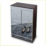 Living Room Brown 4 Tier 39.4inch Mirrored Shoe Cabinet
