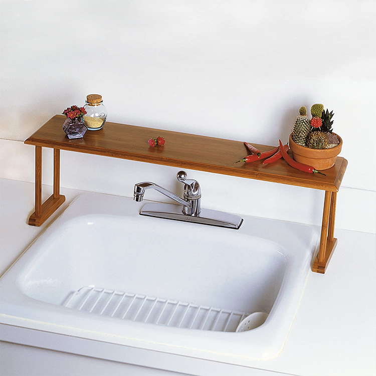 Multi Function Dish Drying Rack Over Wood Kitchen Sink Shelf Organizer for Sustainable